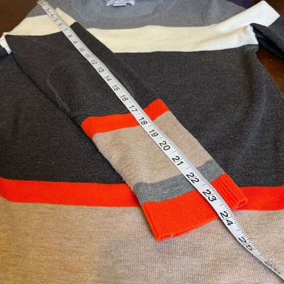 Jessica H Sweater Midi Dress Striped Gray, Khaki, Orange Petite Size L - Picture 8 of 9